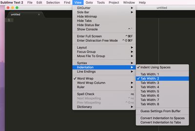 Setting indentation in Sublime Text